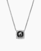 Petite Chatelaine® Pavé Bezel Pendant Necklace in Sterling Silver with Black Onyx and Diamonds, 7mm